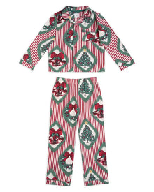  Kids Organic Cotton Christmas Vintage Tree & Wreath Print Long Pyjama Set Chelsea Peers