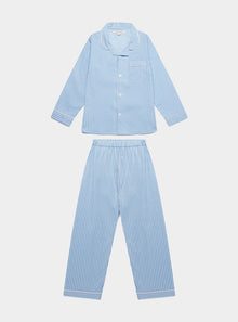  Blue & White Stripe Kid's Organic Cotton Pyjama Trouser Set