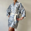 Kimono Silk Robe - Hummingbird Damask Blue on Blue Long Studio Design