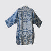 Kimono Silk Robe - Hummingbird Damask Blue on Blue Long Studio Design