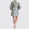 Kimono Silk Robe - Hummingbird Damask Blue on Blue Long Studio Design