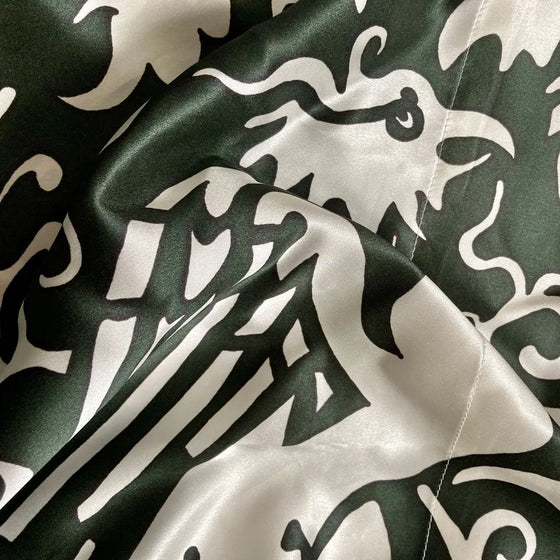 Kimono Silk Robe - Phoenix Green and White Long Studio Design