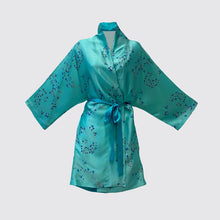  Kimono Silk Robe - Turquoise With Fibonacci Floral Design Long Studio Design