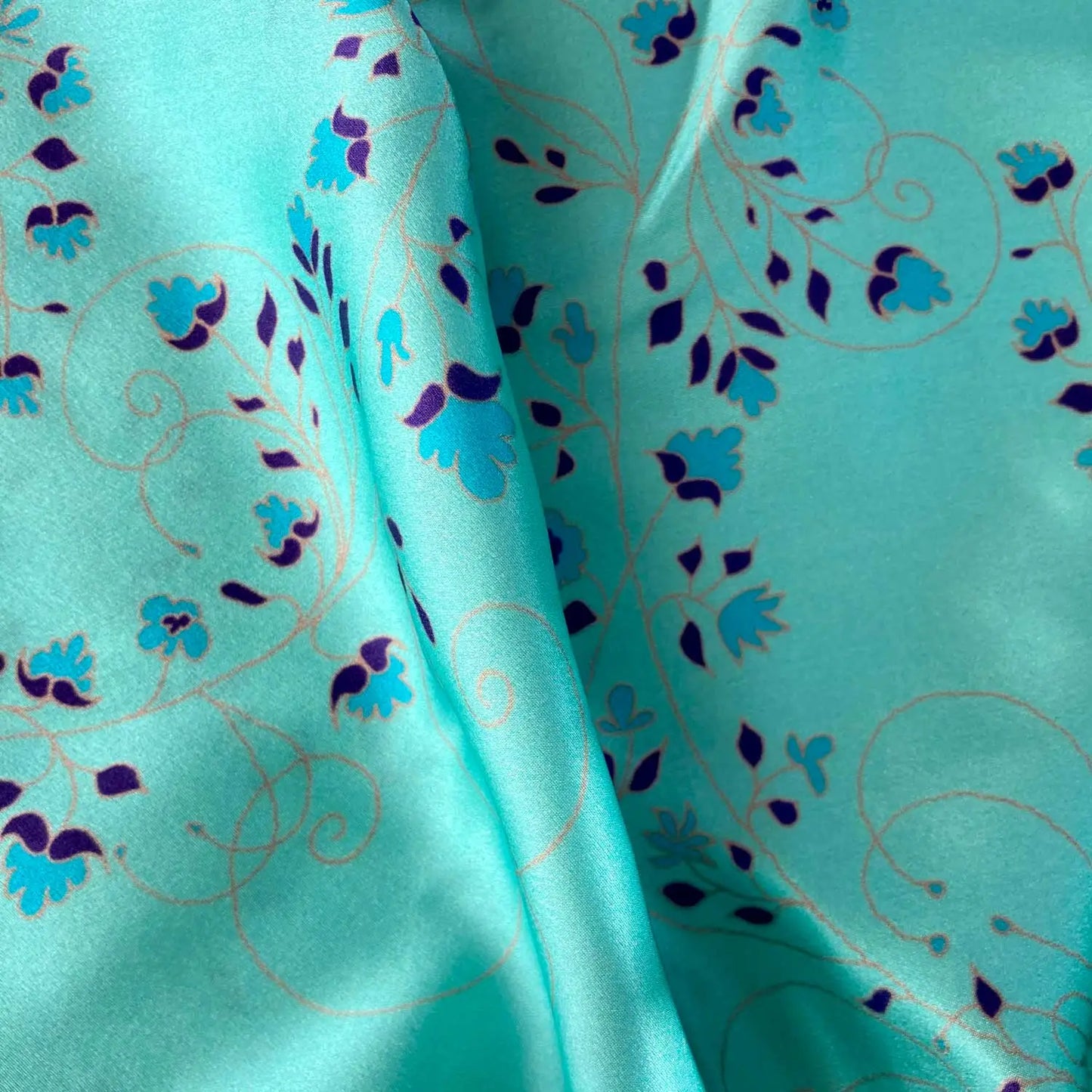 Kimono Silk Robe - Turquoise With Fibonacci Floral Design Long Studio Design