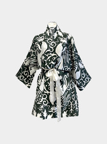  Kimono Silk Robe - Phoenix Green and White