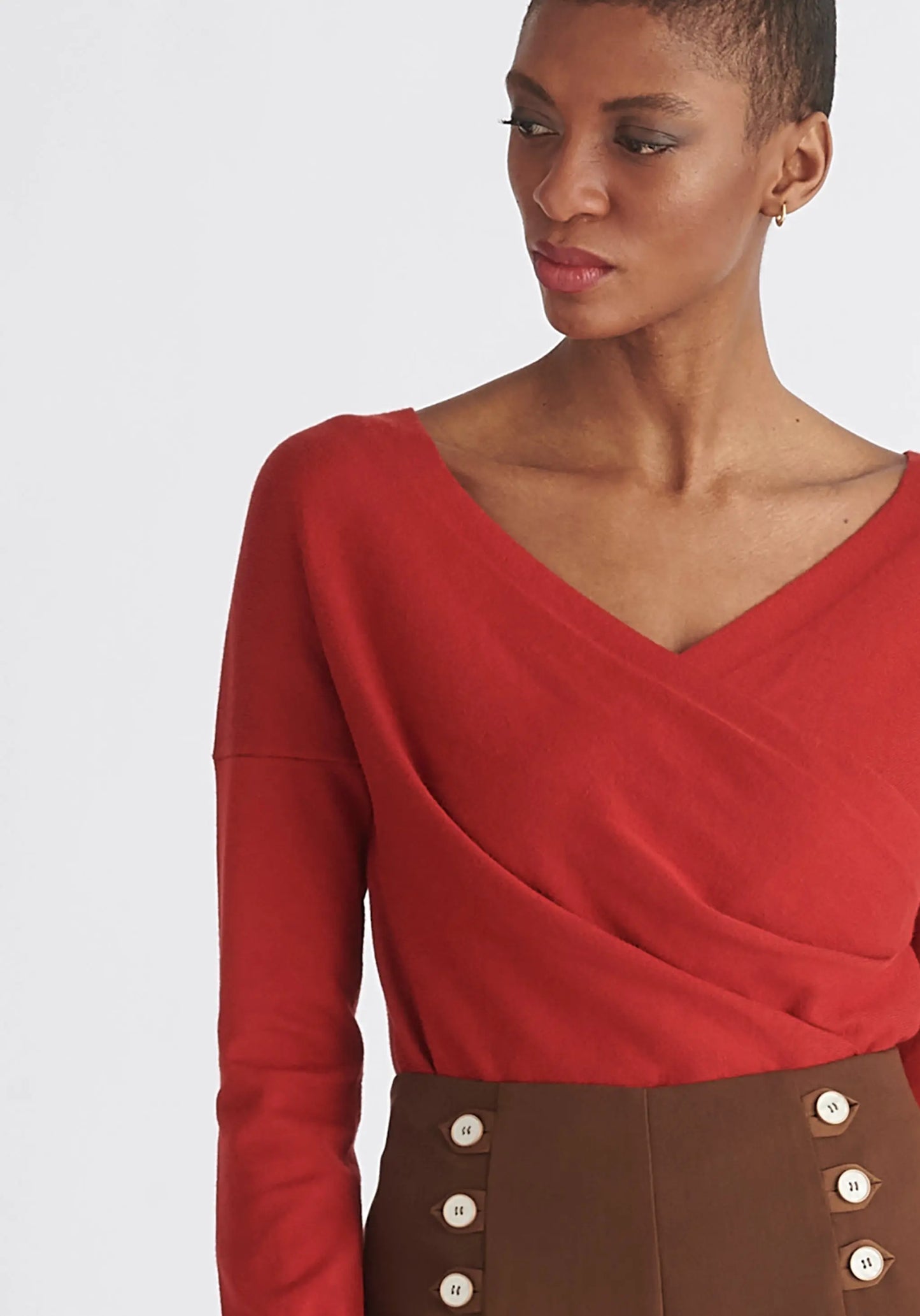 Knitted Wrap Top With Long Sleeves Paisie