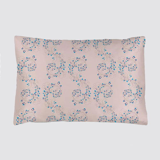 Silk Pillowcase - Pink With Fibonacci Turquoise Flowers