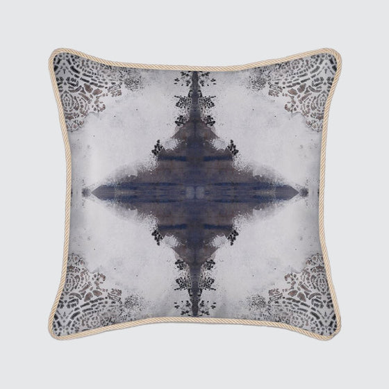 Burano Lace White and Purple Greys Silk Cushion Long Studio Design