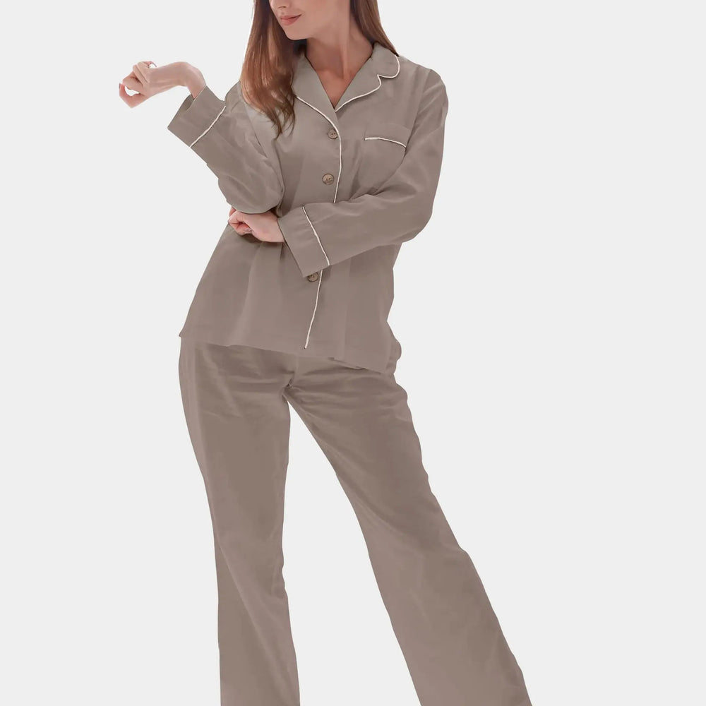 Latte Satin Cotton Long Pyjama Set Snooozeworld