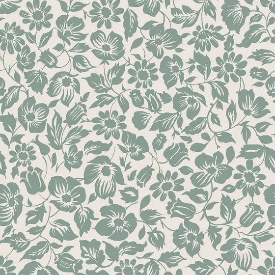 Laurel Green Meadow Floral Wallpaper Piglet