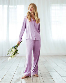  Lavender Satin Lace Trim Long Pyjama Set Chelsea Peers