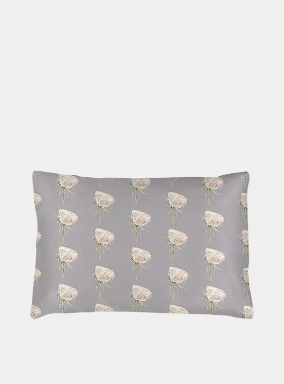 Lavender With White Roses Silk Pillowcase Long Studio Design