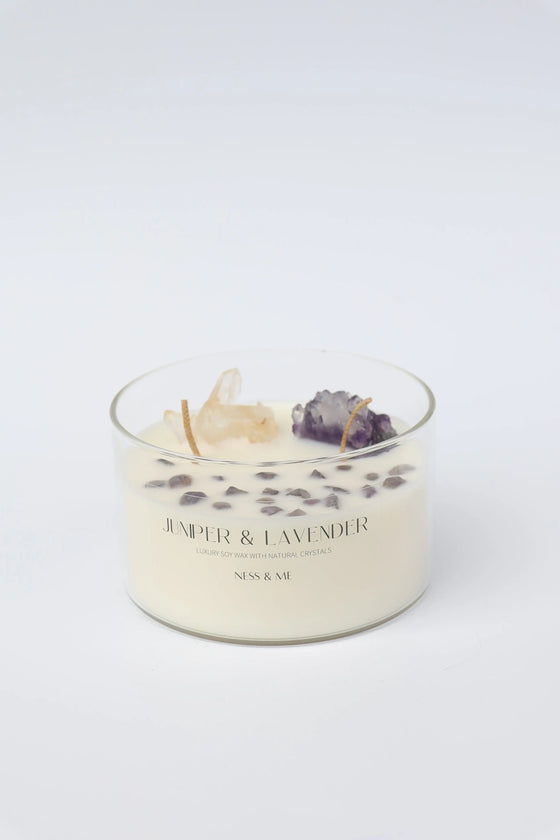 Lavender & Juniper Luxury 2-Wick Crystal Soy Wax Candle 280g NESS & ME