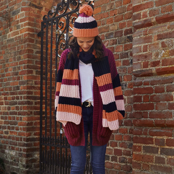 Leia Stripe Oversized Chunky Scarf - Berry Cara & The Sky