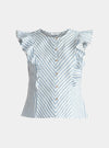 Light Blue and White Striped Frilled Cotton Blouse Paisie