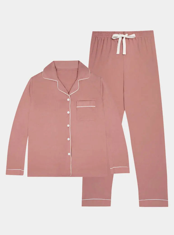 Limited Edition - Piped Edge Bamboo Pyjama Set in Dusk Made Wright London