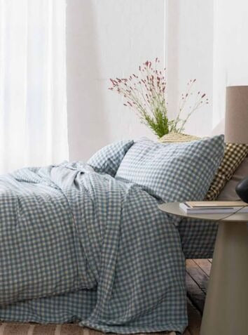 Warm Blue Gingham Linen Bedtime Bundle