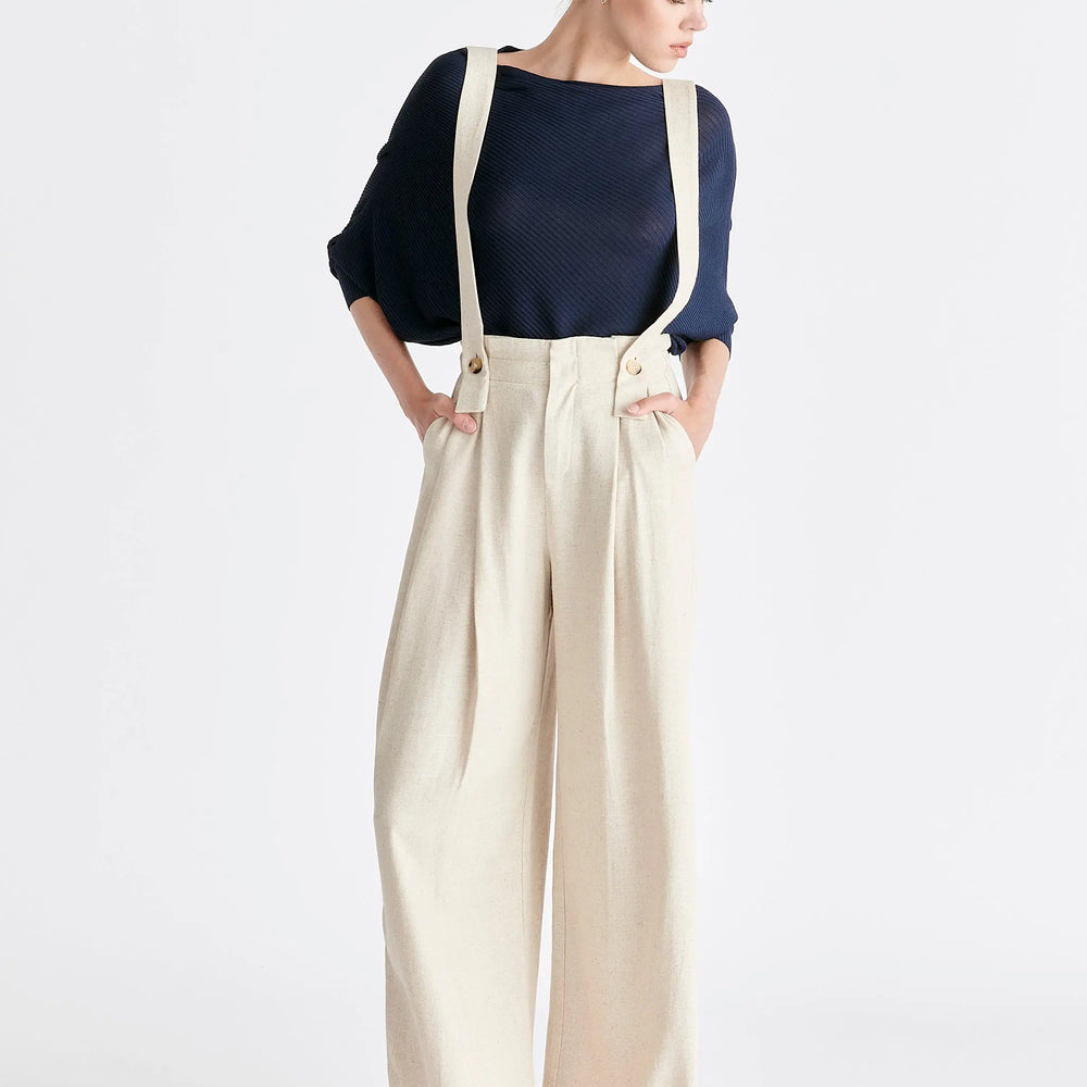 Linen Blend Detachable Suspender Trousers Paisie