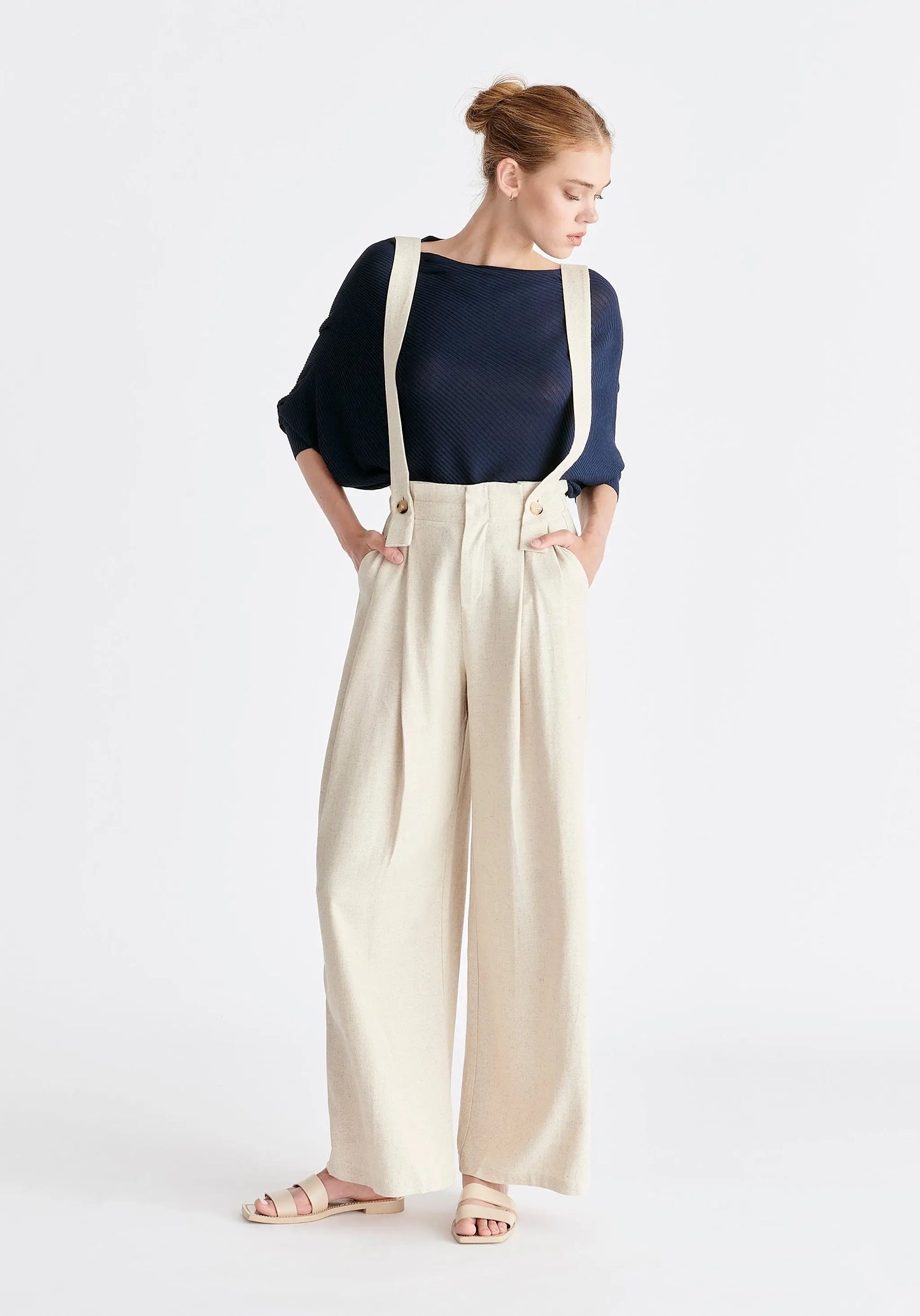 Linen Blend Detachable Suspender Trousers Paisie