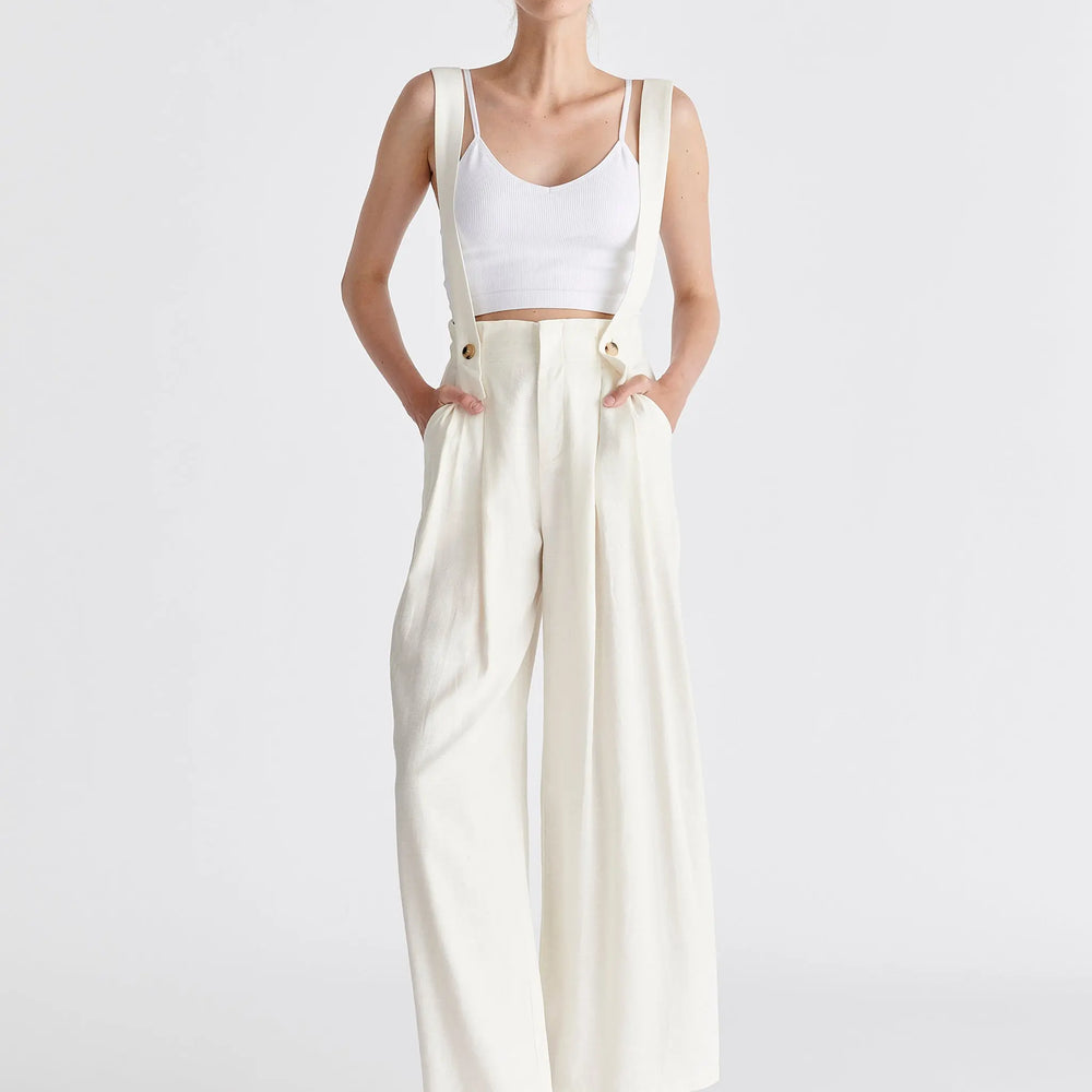 Linen Blend Detachable Suspender Trousers Paisie