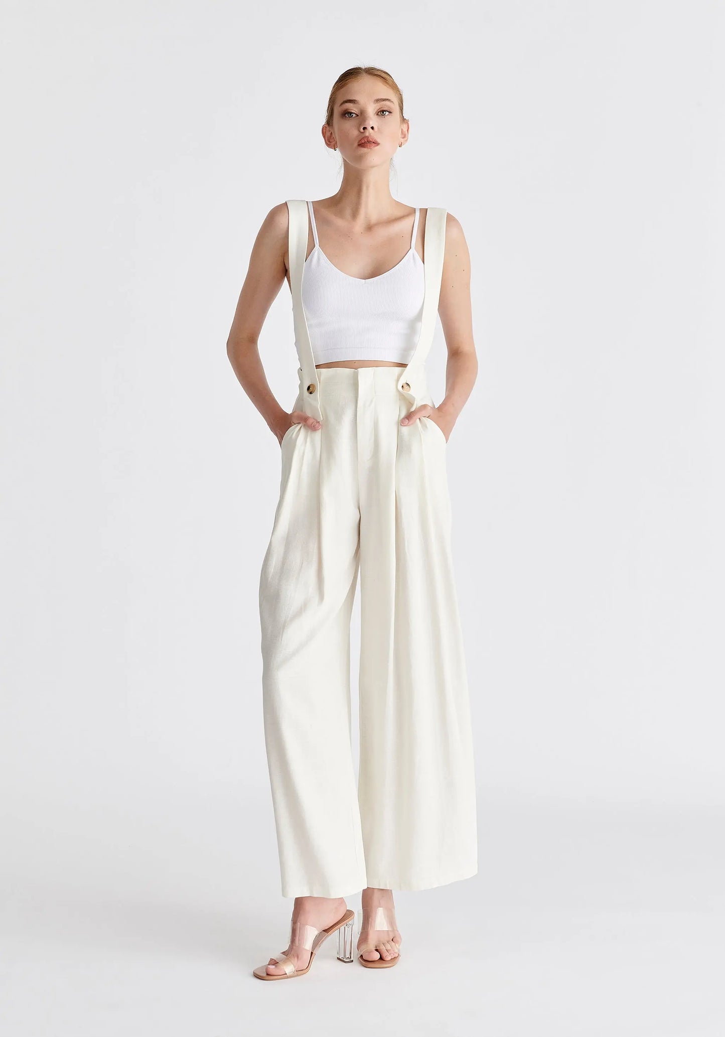 Linen Blend Detachable Suspender Trousers Paisie