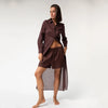 Linen Voile Button-Down Long Shirt Dress Restorative Brown - Myza