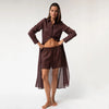 Linen Voile Button-Down Long Shirt Dress Restorative Brown - Myza