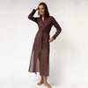 Linen Voile Button-Down Long Shirt Dress Restorative Brown - Myza