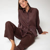 Linen Voile Button-Down Long Shirt Dress Restorative Brown - Myza