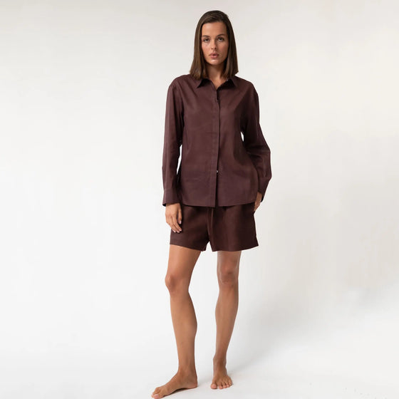 Linen Voile Shirt Restorative Brown - Myza