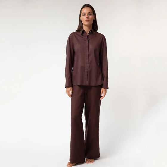 Linen Voile Shirt Restorative Brown - Myza