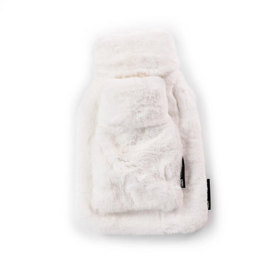 Little and Large Silky Soft White Faux Fur Hot Water Bottle Gift Set CosyPanda