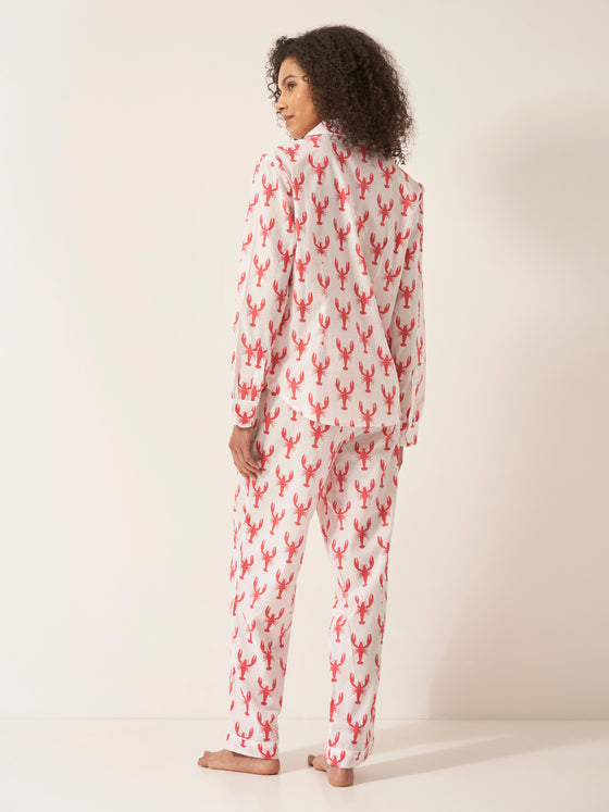 Red Lobster Women's Long Sleeve Organic Cotton Pyjama Trouser Set