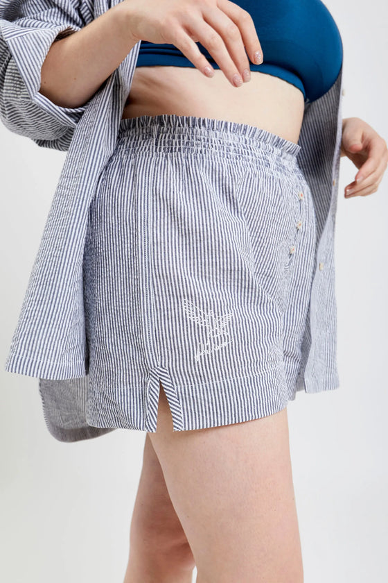 Lomandra Ethical-Cotton Shorts - Pinstripe Charcoal Peachaus