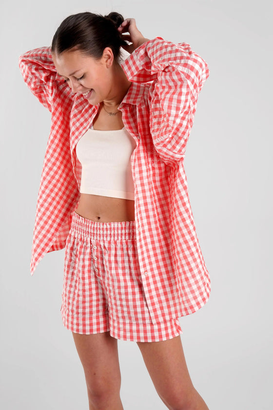 Lomandra Gingham Check Ethical-Cotton Shorts - Canyon Peach Peachaus