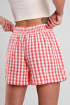 Lomandra Gingham Check Ethical-Cotton Shorts - Canyon Peach Peachaus