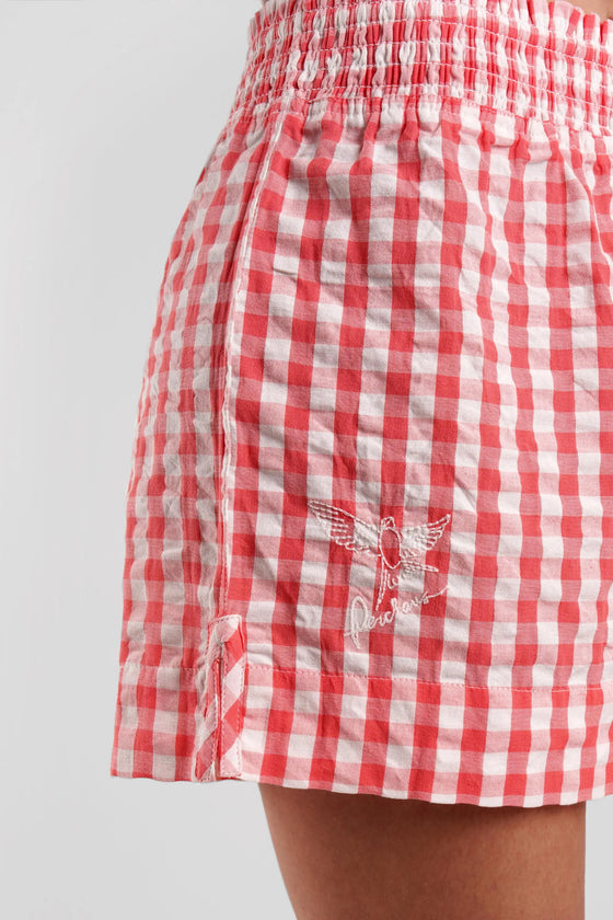 Lomandra Gingham Check Ethical-Cotton Shorts - Canyon Peach Peachaus