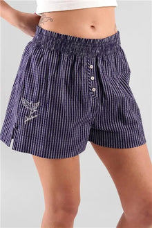  Lomandra Striped Ethical-Cotton  Shorts - Indigo Blue Peachaus