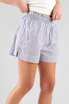 Lomandra Striped Ethical-Cotton Shorts - Oceanic Blue Peachaus