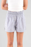 Lomandra Striped Ethical-Cotton Shorts - Oceanic Blue Peachaus