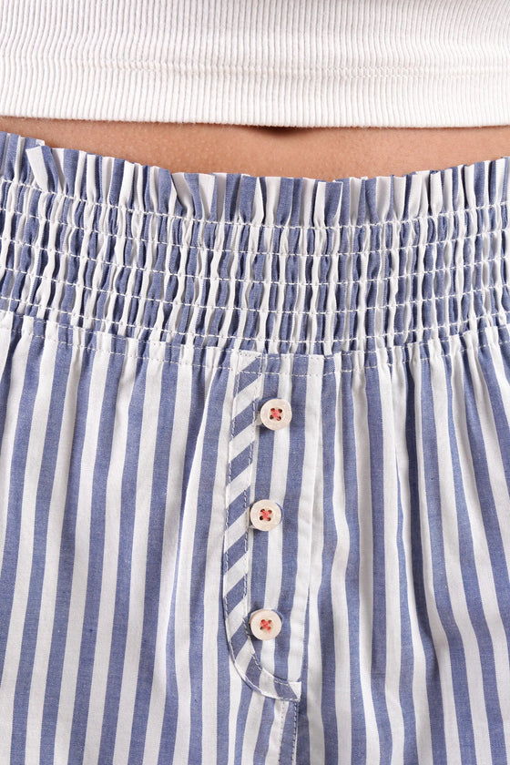 Lomandra Striped Ethical-Cotton Shorts - Oceanic Blue Peachaus