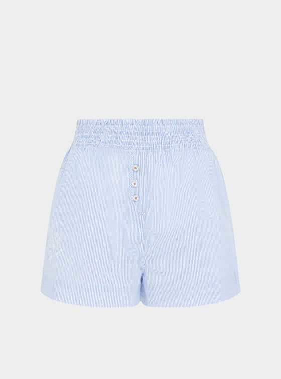 Lomandra Ethical-Cotton Pyjama Shorts - Mountain Blue