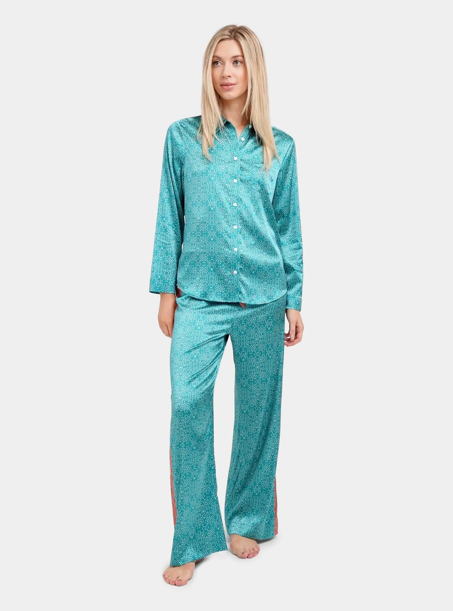 Long Sleeve PJ Top / "Teal Stars" Jessica Russell Flint