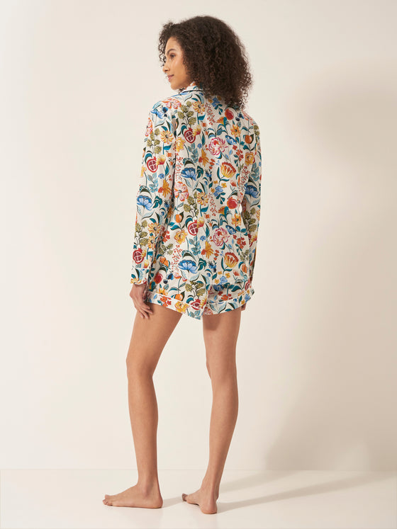 Floral on White Women's Long Sleeve Organic Cotton Pyjama Short Set