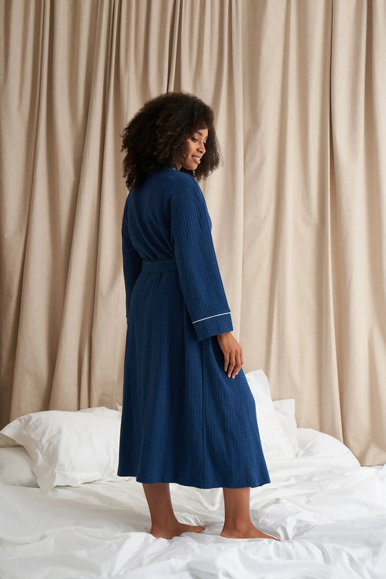 Luxury Suite Waffle Robe in Marine Blue Pretty You London