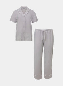  Luxury Suite Waffle Short Shirt Trouser Set in Grey Pretty You London