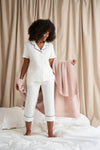 Luxury Suite Waffle Short Shirt Trouser Set in White