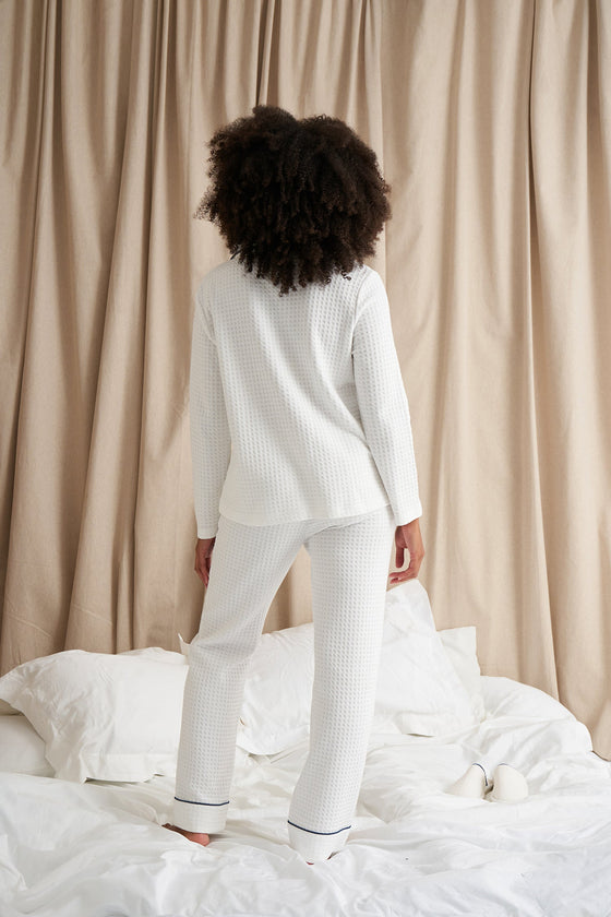 Luxury Suite Waffle PJ Set in White