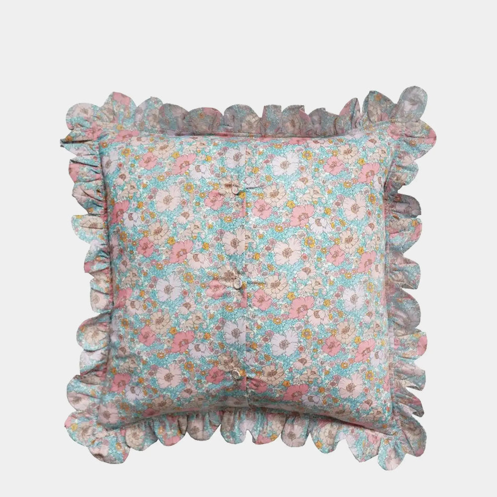 MEADOW SONG Liberty Embroidered Letter Scallop Edge Cushion Coco & Wolf