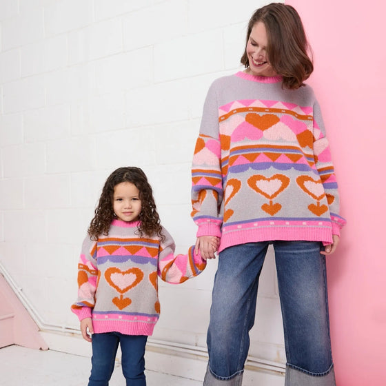 Maching Poppy Mini Me & Adult Jumper Set - Heart Intarsia Knit - Blue Cara & The Sky